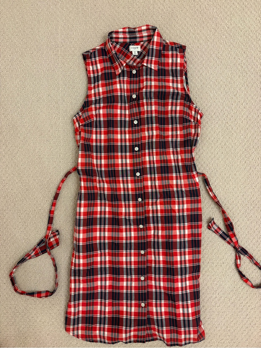 J. Crew Red Black Plaid Sleeveless Midi Shirt Dress
